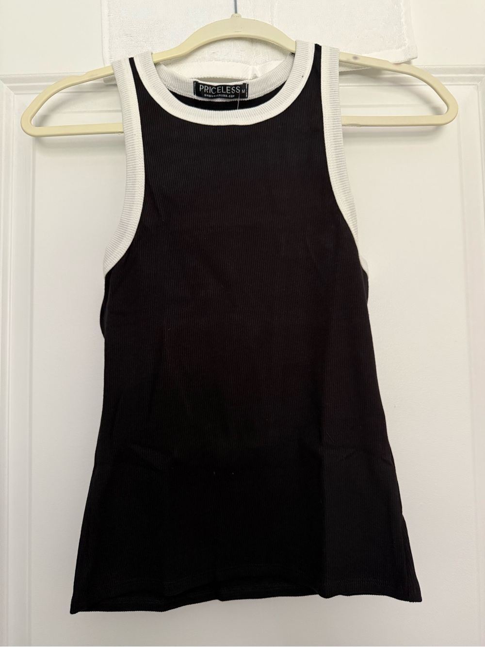 Priceless Black Ribbed Tank with White Trim